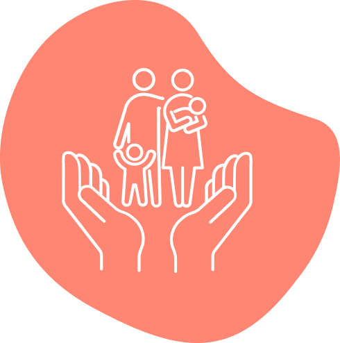 Icono de manos sosteniendo a una familia