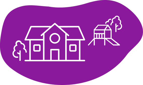 Purple icon of a house and playground