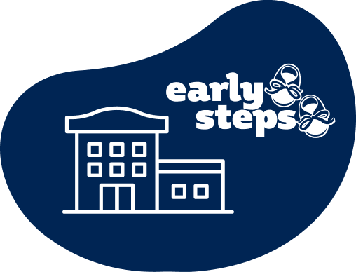 Navy icon of the Early Steps logo and a building